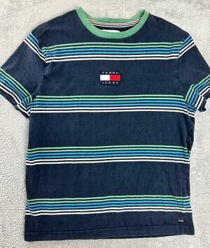 Vintage Y2K Tommy Jeans Baby Tee Shirt Size Small Embroidered Striped Preppy